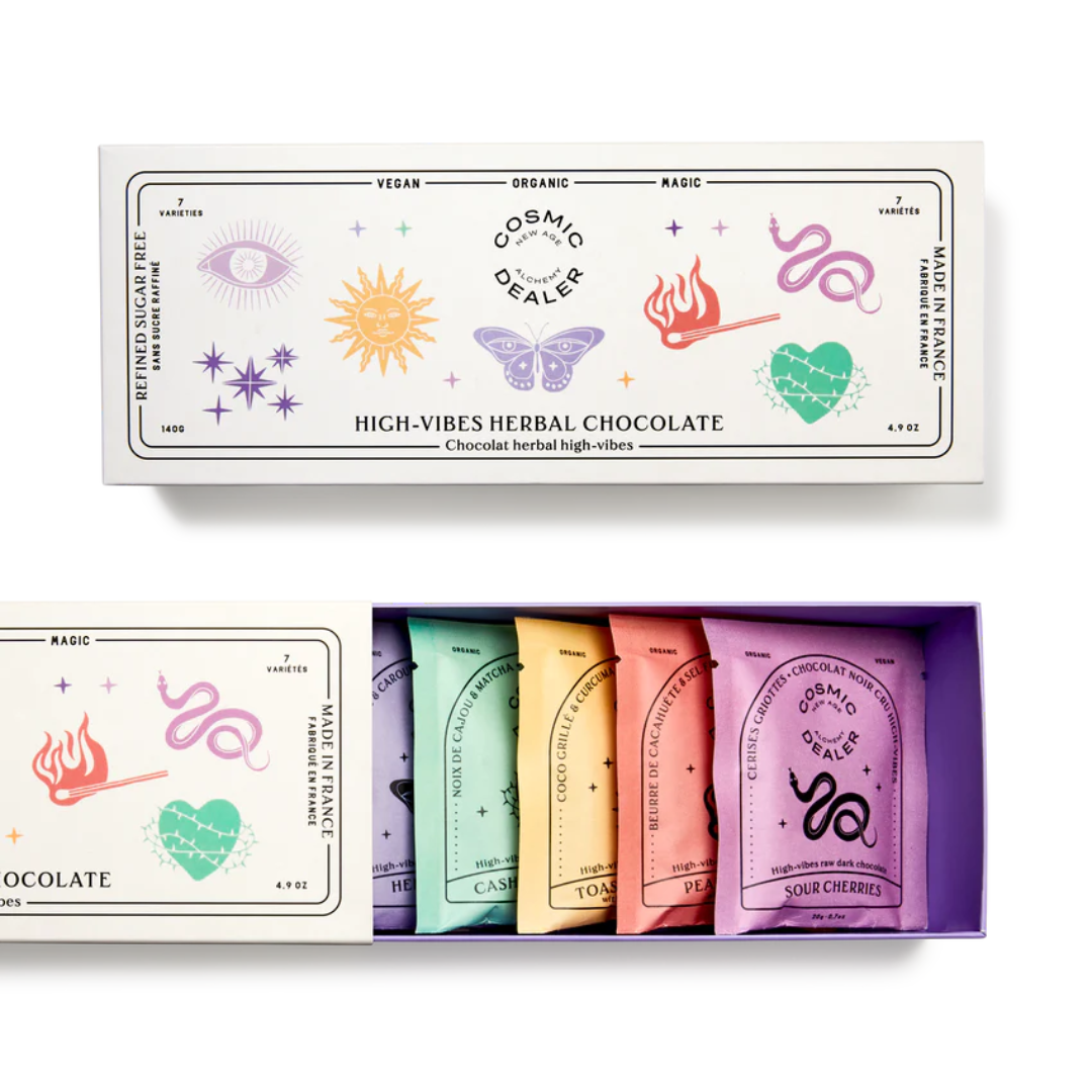 Ontdekkingsdoos met Chakra Chocolates, een doos met de 7 best verkochte smaken. 